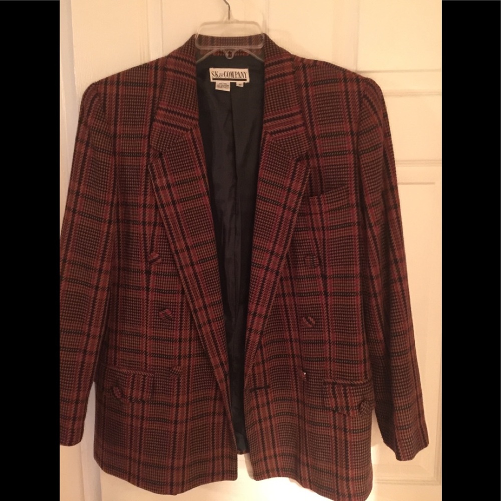 Vintage SK & Company Wool Blend Blazer – Brown Plaid, Double Breasted, 80s/90s